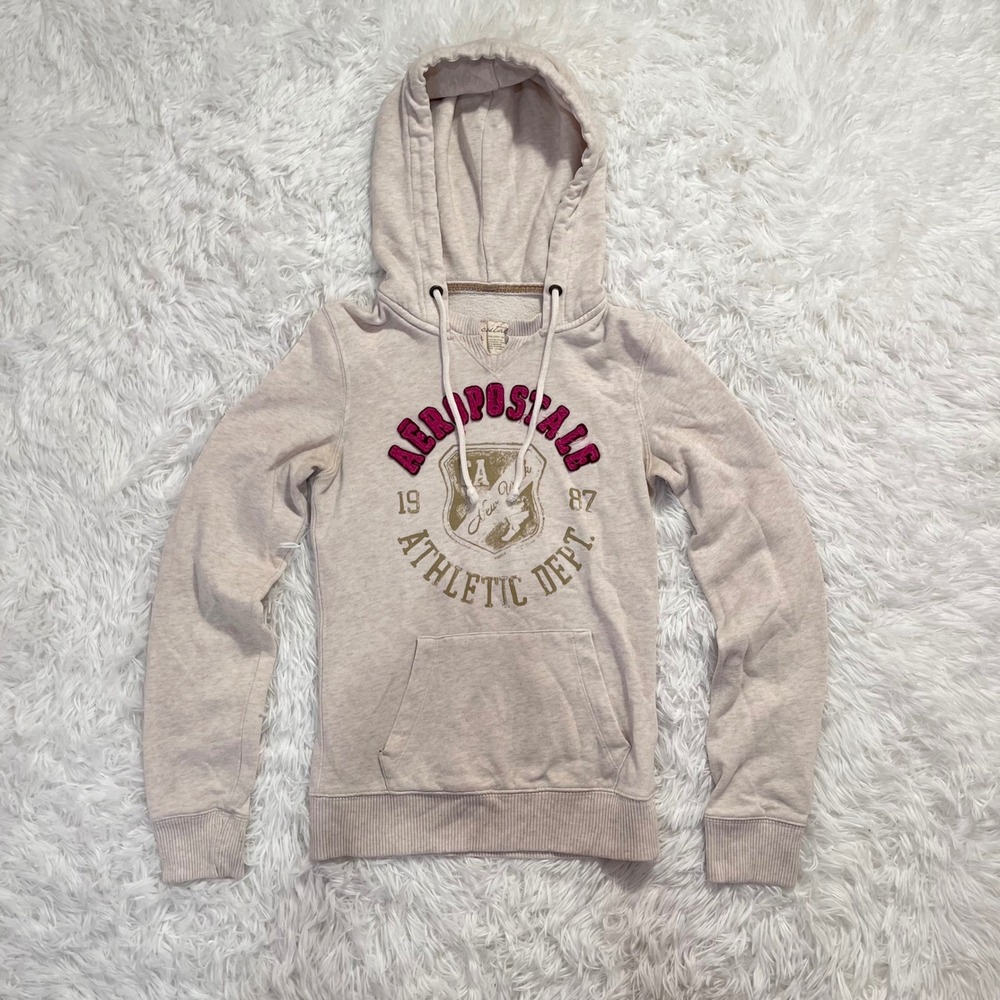 y2k aeropostale cream embroidered graphic hoodie small